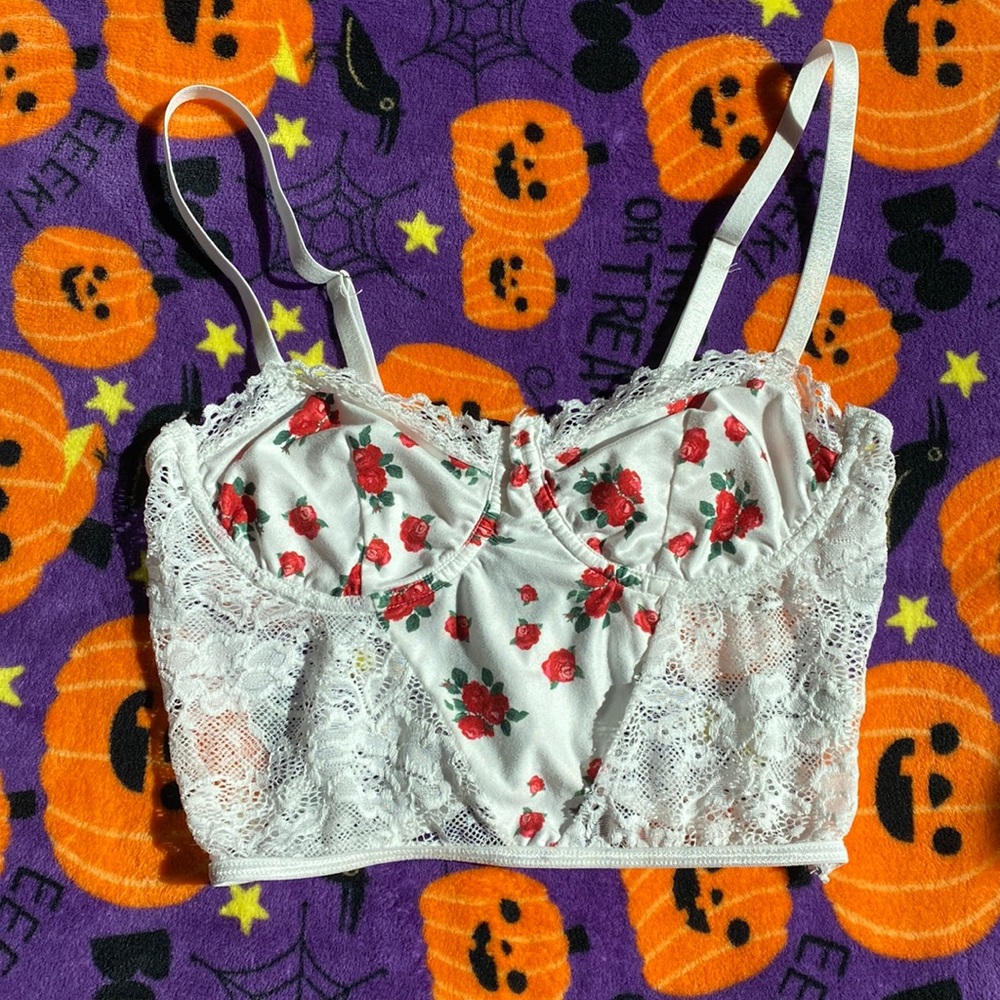 White Corset/lingerie top with roses